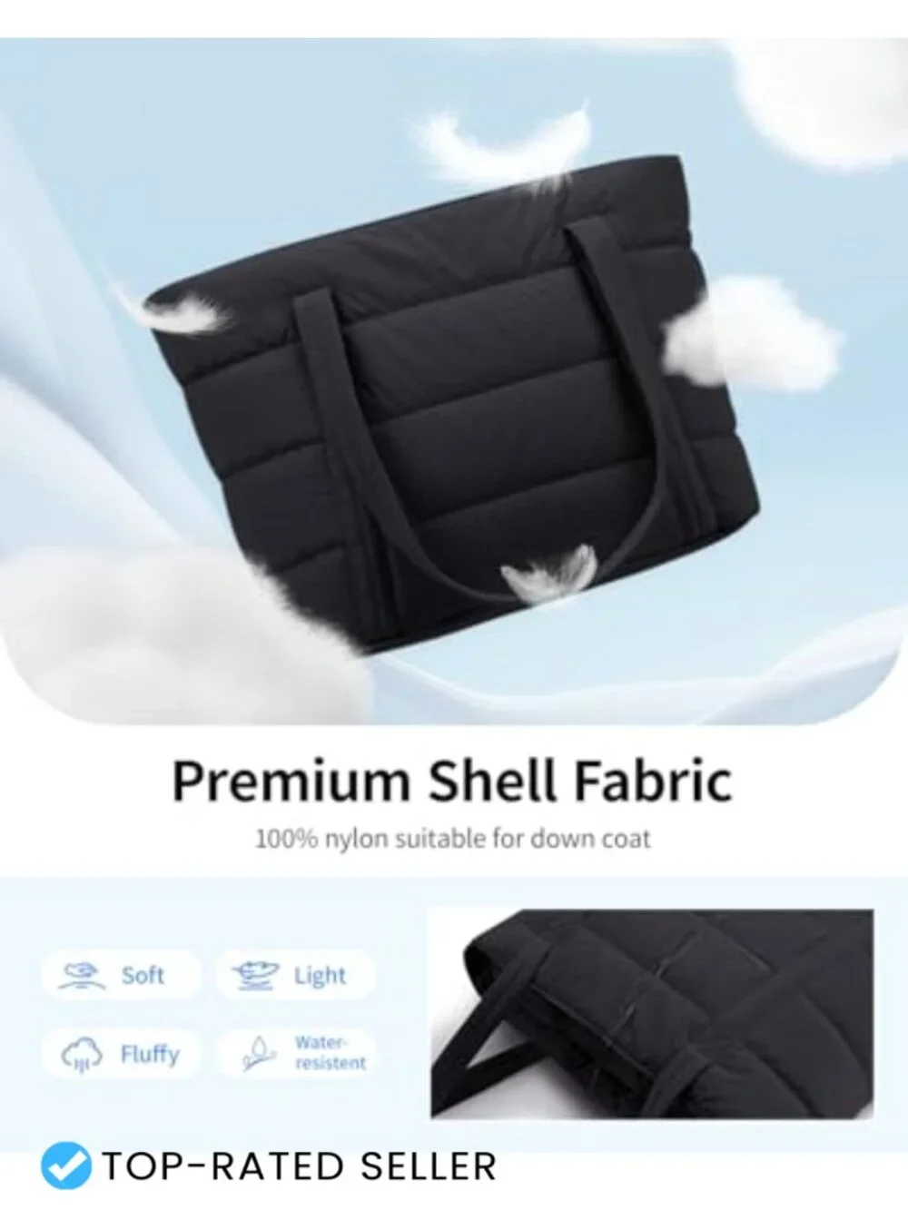 Lightweight Nylon Puffer Tote Bag, Quilted Shoulder Work Tote for Travel Gym